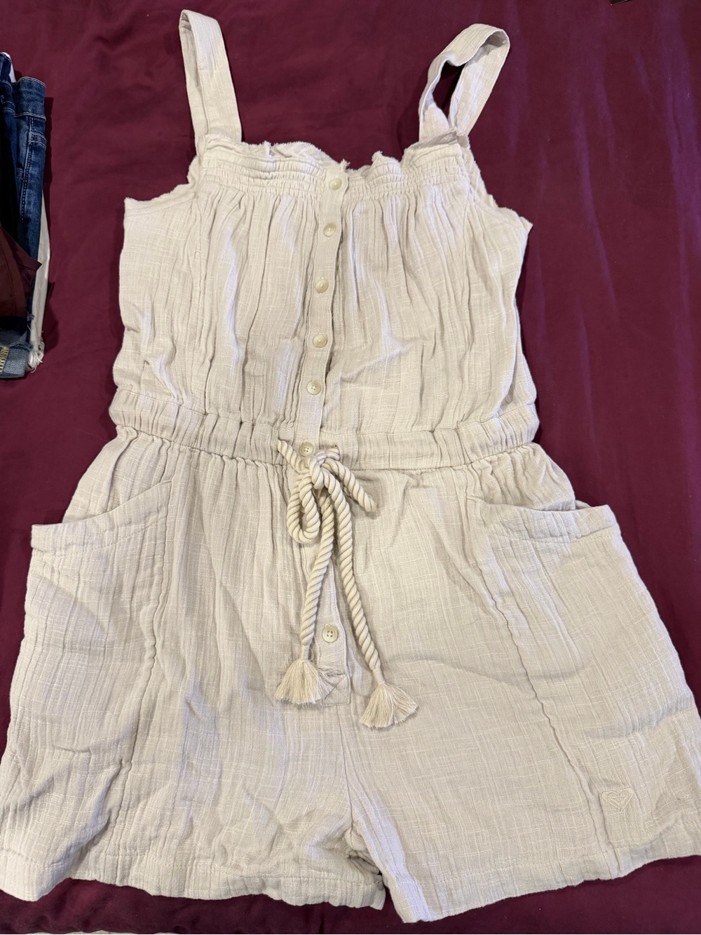 Roxy Light Cream Smocked Waist Romper